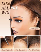 Arabella 13x6 Chocolate Brown Lace Front Wig Human Hair 4# Stright Wigs Human Hair Pre Plucked Pre Bleached Pre Cut Glueless Brown Frontal Wig Human Hair 30 Inch