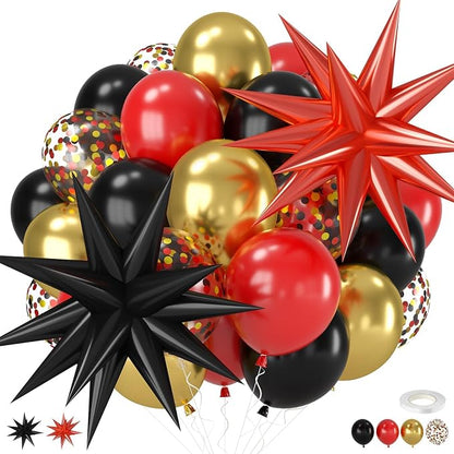 Red Black and Gold Balloons, 12 Inch Metallic Gold Black Red Confetti Balloons by Saxuxu