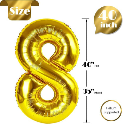 Gold Number 8 Balloon 40 Inch, 8th Birthday Party Decorations Men Women | Foil - Image 5