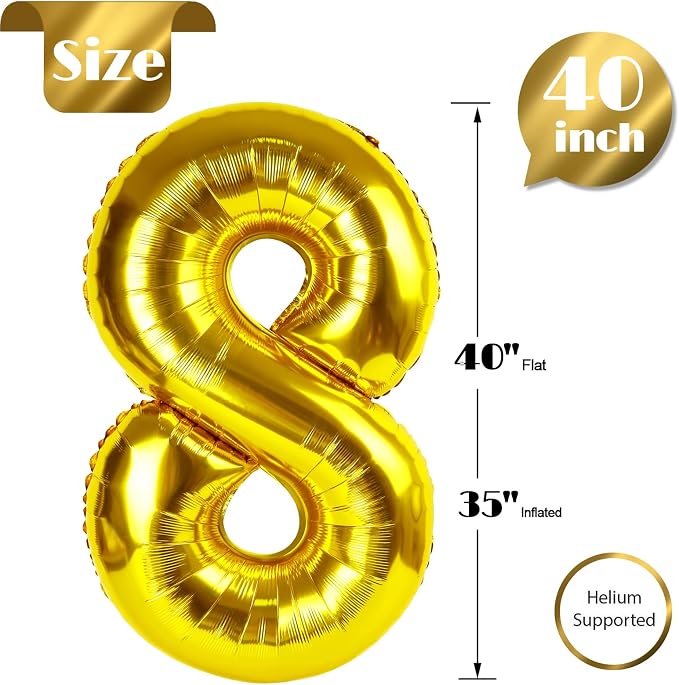 Gold Number 8 Balloon 40 Inch - Image 5