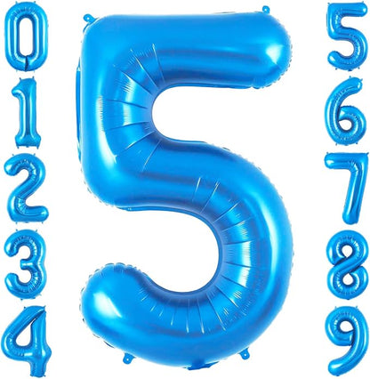 Blue 5 Balloon Number, 40 Inch Number 5 Balloon Big Blue 5 Foil Mylar Helium by BBPOOL