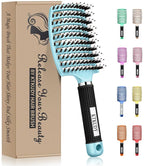 KTKUDY Detangling Brush Boar Bristles Hairbrush Make Hair Shiny & Healthier Curved and Vented Detangler Brush for Women Men Kids Wet and Dry Hair (light Blue)