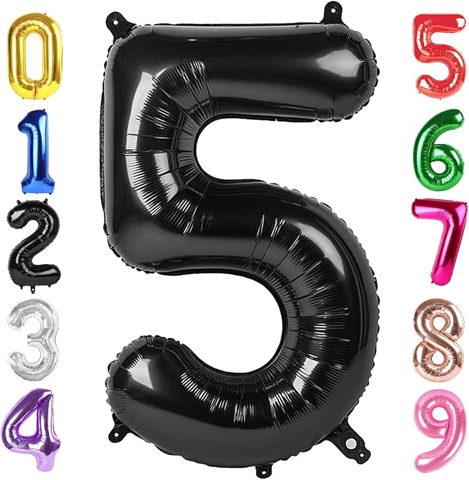 40 Inch Black Number 5 Balloon Birthday Party Decorations by Hadoife