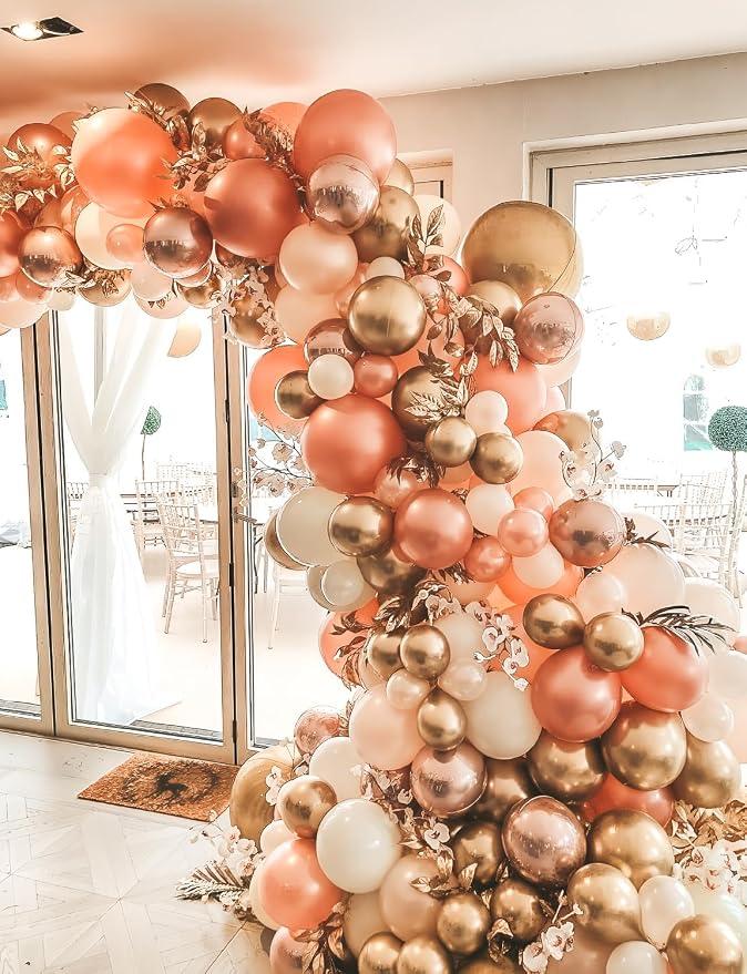 Rose Gold Balloon Garland Arch Kit, Metallic Rose Gold Pearl White and Glitter - Image 2