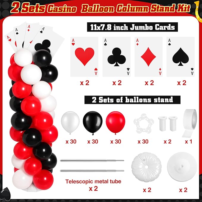 2 Sets Casino Theme Party Decoration Adjustable Poker Themed Balloon Column - Image 2