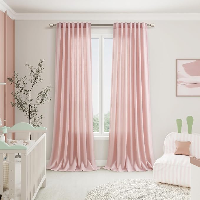 Pink Linen Curtains 96 Inches Long 2 Panels Set - Image 4