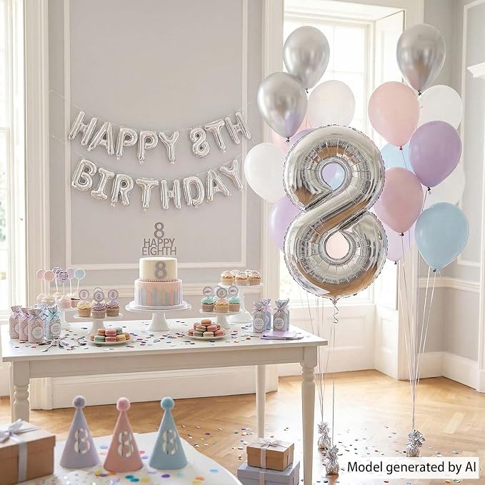 Silver Number 8 Balloon 40 Inch, Gleaming Mirror Foil - Image 3