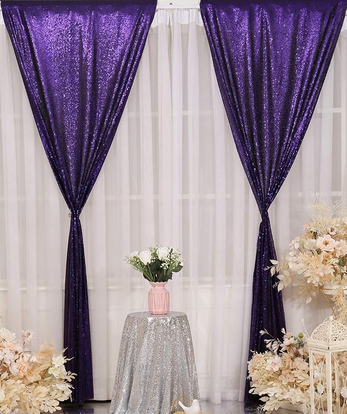 Poise3EHome Purple Sequin Backdrop Curtain, 4 Panels 2FTx8FT Glitter Background - Image 2