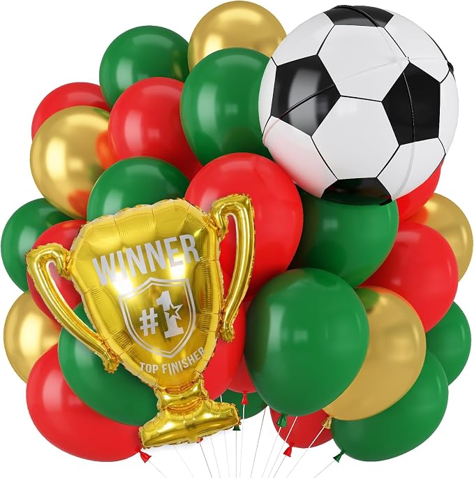 Red and Green Soccer Balloons, 12 Inch Green and Gold Soccer Balloons by Govpy