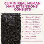 Lashey Hair Extensions Real Human Hair Clip ins Black Women Kinky Curly 120g 7pcs Clip in Human Hair Natural Black 24 Inch Clip in Curly Hair Extensions