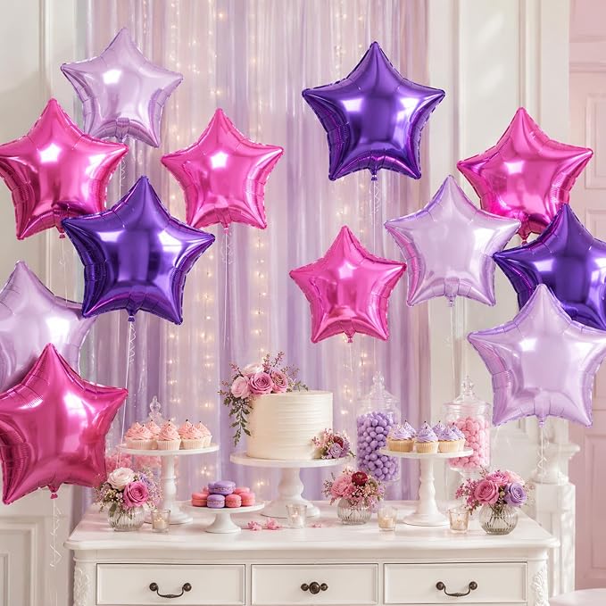 Star Foil Balloons, 18 Inches Purple Pink Balloons - Image 4