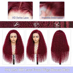 34 Inch Burgundy Wig Human Hair 13x6 Deep Wave Lace Front Wigs Pre Plucked 99j Burgundy HD Lace Front Wigs 200 Density Red Frontal Glueless Wig with Baby Hair for Women
