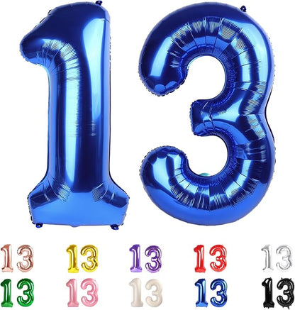 13 Balloon Numbers Foil 40Inch for 13 31 Birthday Decorations, Dark Blue | 40In by Mluchee