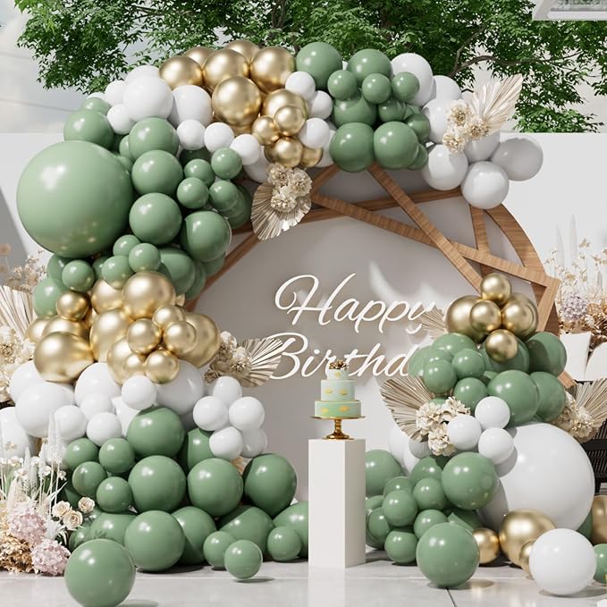 SUWEN Sage Green Balloons Arch Kit 153Pcs 18 10 5 Inch Garland | Sage Gold by SUWEN