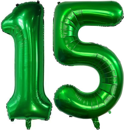 Number 15 Dark Green Balloons 40 Inch Giant Green 15 Numer Foil Helium Balloons by LHOAVWE