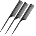 Leinuosen 3 Pack Rat Tail Combs Fine Tooth Parting Tip for Women Carbon Fiber Heat Resistant Anti Static Teasing for Back Combing Root Teasing Adding Volume Evening Styling(Black)