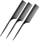 Leinuosen 3 Pack Rat Tail Combs Fine Tooth Parting Tip for Women Carbon Fiber Heat Resistant Anti Static Teasing for Back Combing Root Teasing Adding Volume Evening Styling(Black)