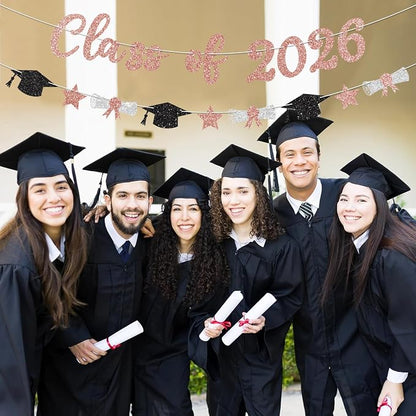 Class of 2026 Banner Rose Gold Graduation Decorations Prestrung 2026 Graduation - Image 5