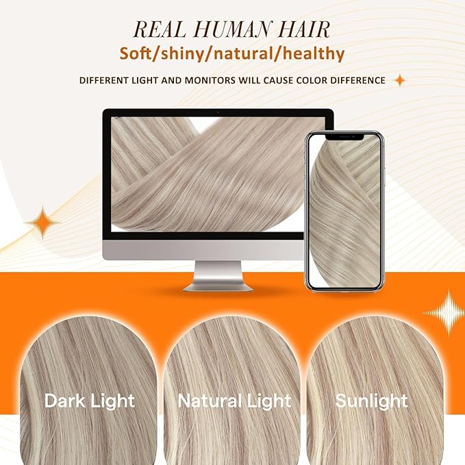 Full Shine Clip in Hair Extensions 22 inch 160g 8Pcs Seamless Human Hair Clip in Extensions Ash Blonde Mix Bleach Blonde Remy Hair Clip ins PU Skin Weft