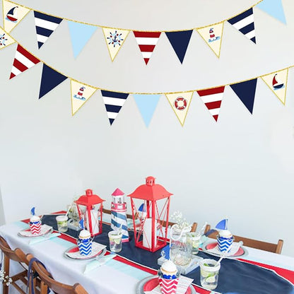 Navy Red Beige Gold Glitter Stamping Paper Pennant Banner Flag Triangle Bunting - Image 7