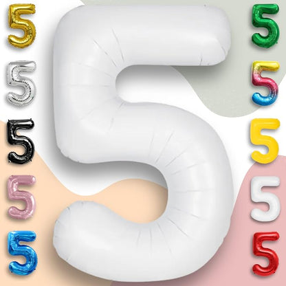 White Number Balloon 5 Mylar Foil Balloons 32 inch - Image 5