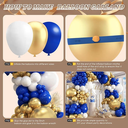 412Pcs Royal Blue and Gold Balloons Arch Garland Kit, 5 10 12 18 inch blue and - Image 3