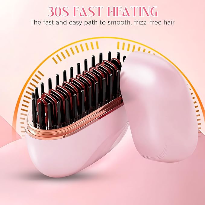 Mini Straightener, Rechargeable Portable Hair Straightener Brush, 3-Speed Temperature Control, Anti-Scald Shell, Lightweight & Portable Travel (Black)