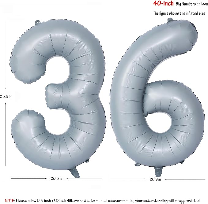 40 In Matte gray Number Balloon Helium Foil Mylar Birthday Balloon Digit 36 | - Image 2