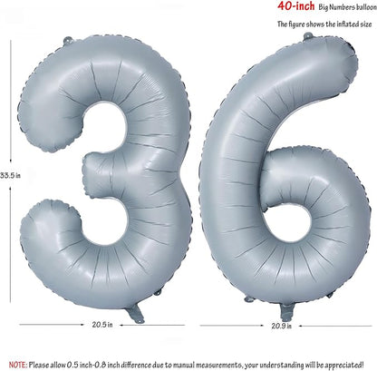 40 In Matte gray Number Balloon Helium Foil Mylar Birthday Balloon Digit 36 | - Image 2