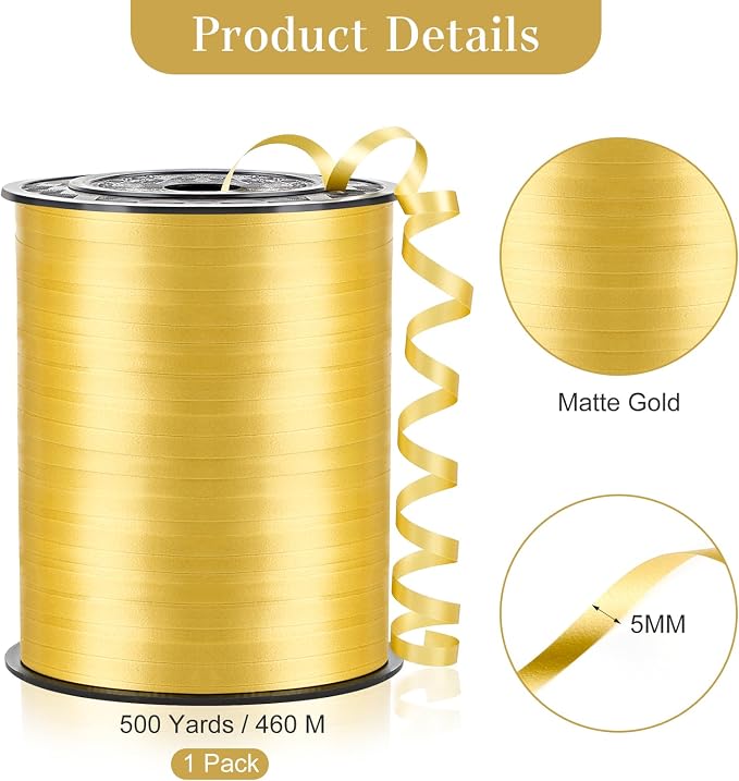 Gold Curling Ribbon, 500 Yards, 1/5 Inch | - Image 2