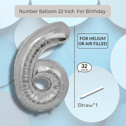 White Number Balloon 6 Mylar Foil Balloons 32 inch - Image 8