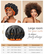 mikimini Small Black Shower Caps for Kids, Double Layers Waterproof Bathing Hair Cap with Reusable Soft Comfortable PEVA Lining, Cute, Non-fading & Stretchy Shower Hat Small Pack of 1, Black + Orange