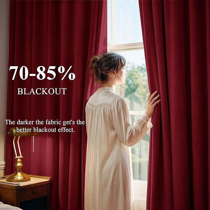 Red Velvet Curtains Extra Long for Chrismas Decor, W52 x L105, Room Darkening - Image 3