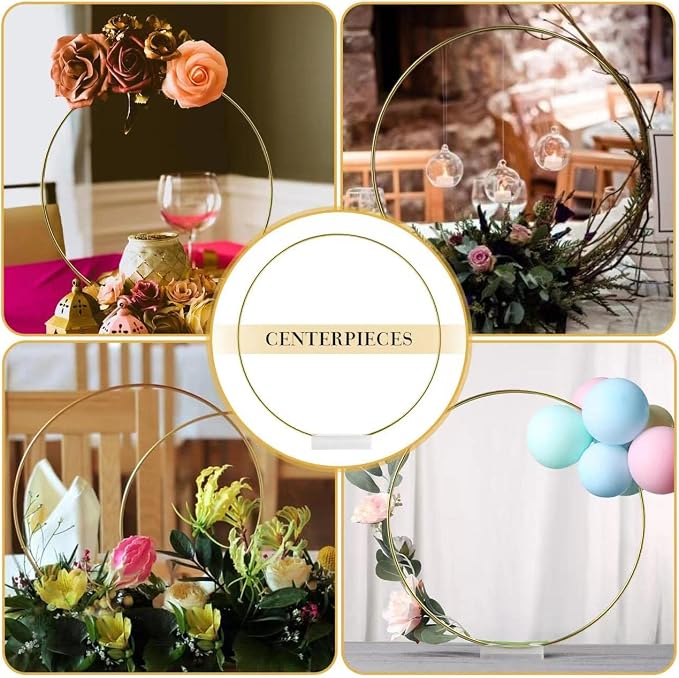 YALLOVE 10-Pack 12-Inch Gold Metal Floral Hoop Table Centerpieces | Wreath Ring - Image 7
