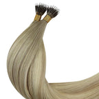 YoungSee Nano Bead Hair Extensions Human Hair Ombre Blonde Nano Ring Hair Extensions Human Hair Balayage Ash Blonde Ombre Platinum Blond Nanolink Hair Extension 22Inch for Wedding 50G 50S