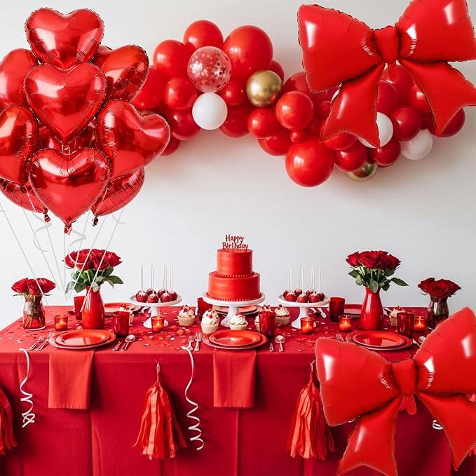 Vuzvuv Red Heart Balloons Red Bow Balloons Set, anniversary, Valentine's Day - Image 5