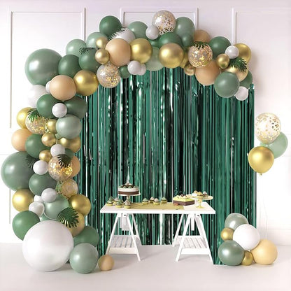 Voircoloria 3 Pack 3.3 x 8.2 ft Retro Green Foil Fringe Backdrop Curtains - Image 7