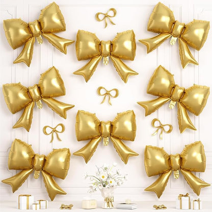 8Pcs Gold Bow Foil Balloons, 21Inch Gold Bow Shaped Balloons by Hapmori