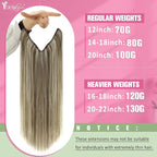 YoungSee Wire Hair Extensions Human Hair Light Brown Hair Extensions Wire Highlights Light Brown with Blonde One Piece Hair Extension Real Human Hair Dyable Remy Hair 18Inch 80G