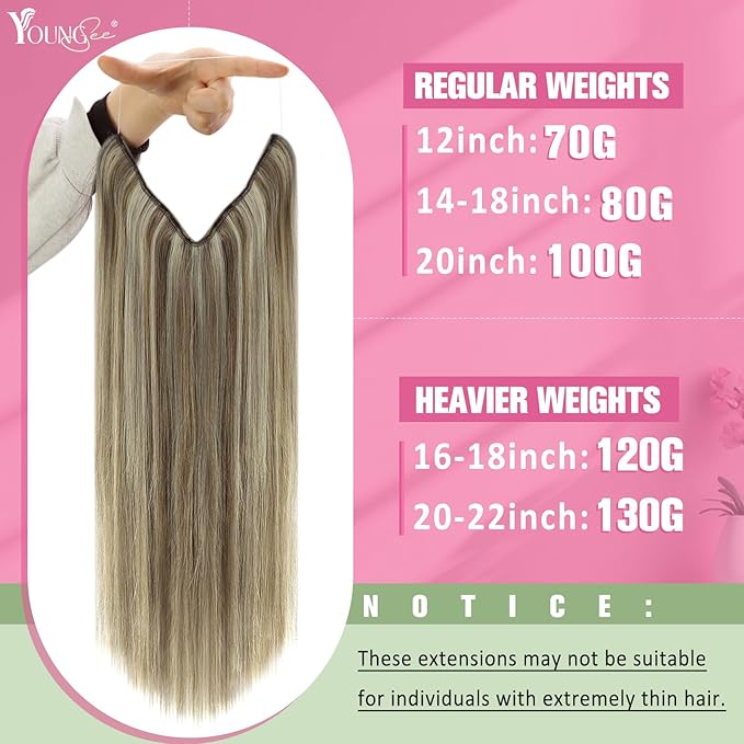 YoungSee Wire Hair Extensions Human Hair Light Brown Hair Extensions Wire Highlights Light Brown with Blonde One Piece Hair Extension Real Human Hair Dyable Remy Hair 18Inch 80G