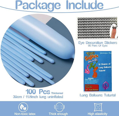 260 Pastel Blue Balloons, Thickened 100 Pack Long Twisting Magic - Image 2