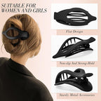 Obeoby 6 Pcs Flat Hair Clips for Women, 3 Types French Flat Claw Clips Hair Accessories Large Medium Barrettes Flowers Duckbill Stocking Stuffers Christmas Gifts (Coffee, Black)