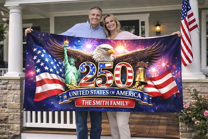 Personalized 250 Years of Freedom USA Banner 1776-2026, Patriotic American - Image 2