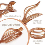 6 Packs Flat Claw Clips for Women, French Concord Flat Hair Clip, Matte Curved Hair Claws Clip, Lay Down Claws Clips, Durable Strong Hold Hair Clip, Christmas Gifts (Amber)