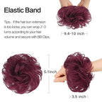FESHFEN Human Messy Buns - 100% Human Hair Bun Real Scrunchies Hair Pieces Ponytail Extensions Wavy Tousled Updo Chignon Hairpieces for Women, Wine Red
