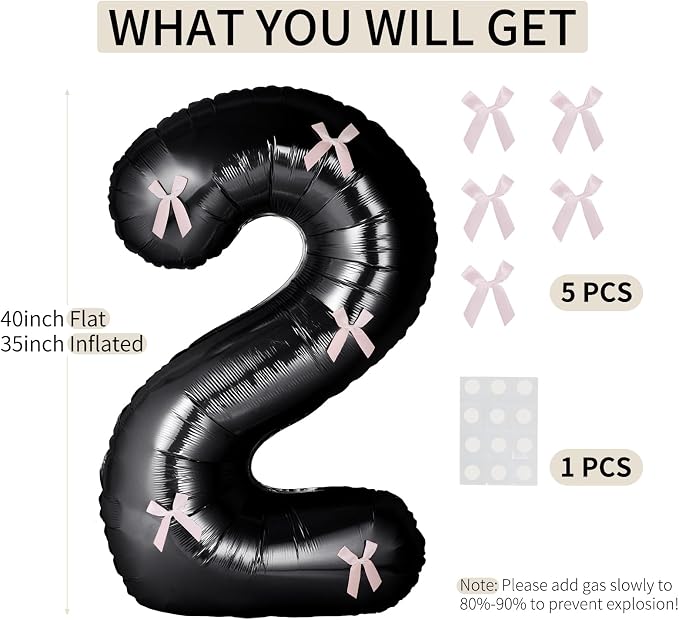 40 Inch Number Balloons with Bow Coquette Birthday Decorations Giant Number 1 - Image 2