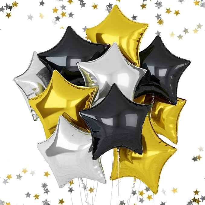 Black Gold Foil Star Balloons, 18 Inches Star Foil Balloons by FEYG