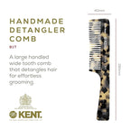 Kent 91T TW Detangler Comb for Women, Wide Tooth Hair Comb for Curly and Wavy Hair - for use in Dry or Wet Hair, Large Handle Shower Comb for Effective Detangling, Handmade Sawcut and Polished