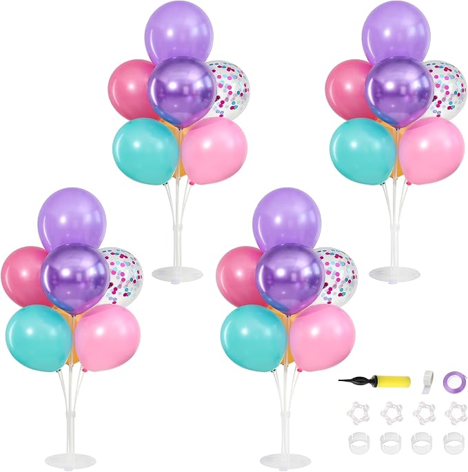 4 Sets Pink Purple Blue Teal Yellow Balloons Stand by ZyloonDecoration