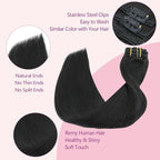 PINKPEARL Clip in Human Hair Extensions #1B Natural Black Clip in Hair Extensions Real Human Hair 18 inch Remy Hair 120g 7pcs Straight Natural Human Hair Clip ins(#1B-18)